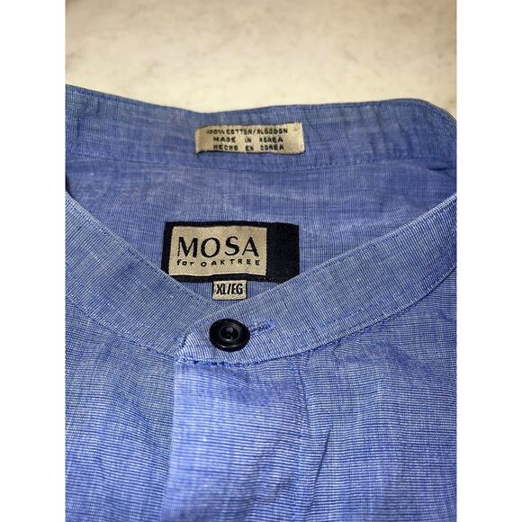 Mosa for Oaktree Mens XL Blue Button Down Low Collar Shirt Cotton - Picture 3 of 14